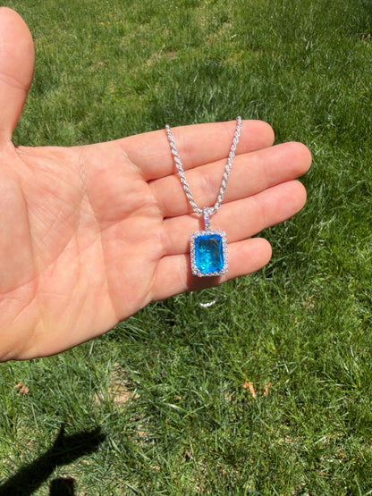 MOISSANITE Royalty Ocean Freeze Pendant - 925 Silver - Lab Aquamarine Stone