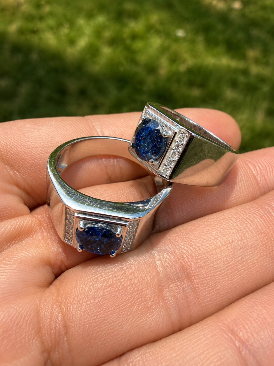 MOISSANITE Monarch Ring - 925 Silver - Genuine Blue Sapphire Stone