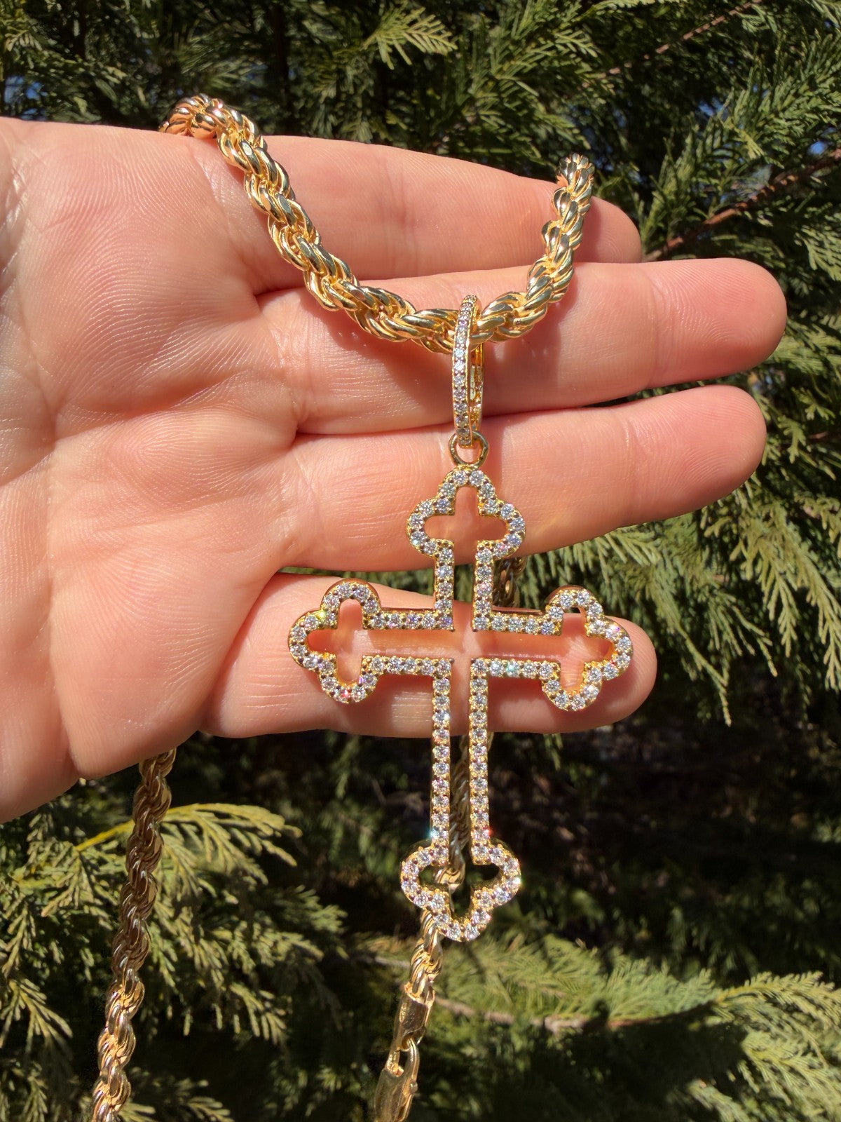 MOISSANITE Gothic Cross Cutout Pendant - 14k Gold Vermeil 925 Silver - 3 Sizes 1.33"-3"