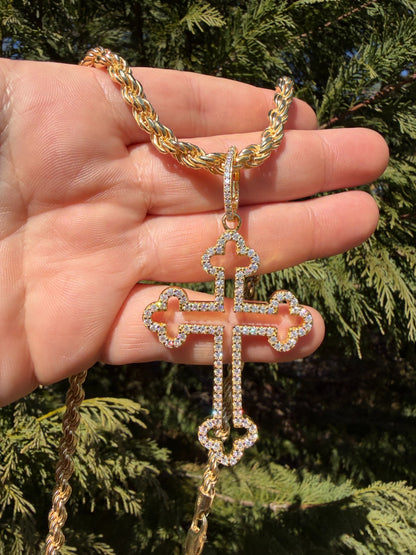 MOISSANITE Gothic Cross Cutout Pendant - 14k Gold Vermeil 925 Silver - 3 Sizes 1.33"-3"
