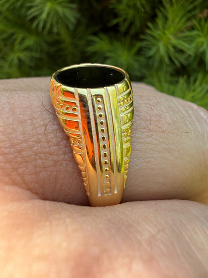 Navajo Tribe Ring - 14k Gold Vermeil 925 Silver - Genuine Black Onyx Stone