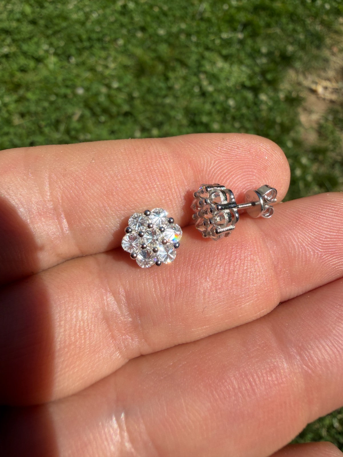MOISSANITE Upside Down Reverse Set Cluster Iced Out Honeycomb Set Earrings - 925 Silver - 6mm -11mmm