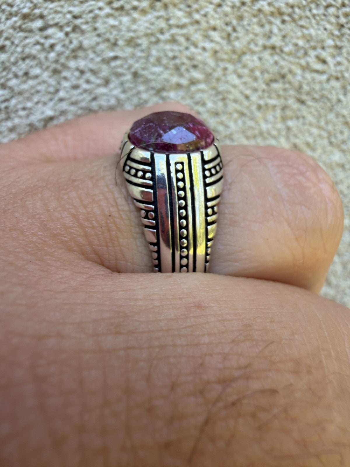 Navajo Tribe Ring - 925 Silver Oxidized - Genuine Red Ruby Stone