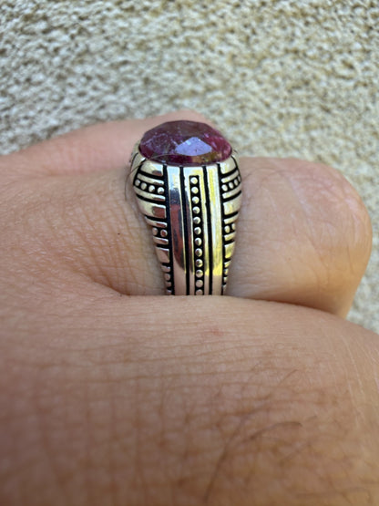 Navajo Tribe Ring - 925 Silver Oxidized - Genuine Red Ruby Stone