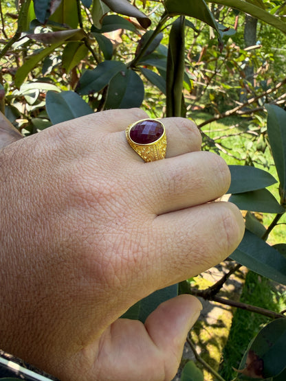 Columbian King Ring - 14k Gold Vermeil 925 Silver - Genuine Red Ruby Stone