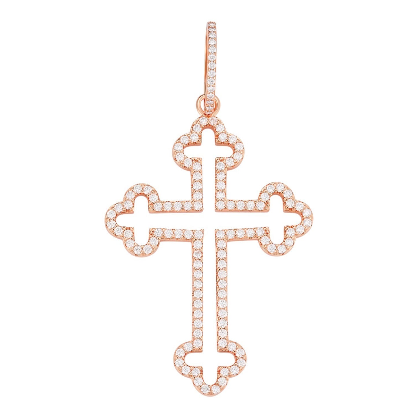 MOISSANITE Gothic Cross Cutout Pendant - 14k Rose Gold Vermeil 925 Silver - 3 Sizes 1.33"-3"