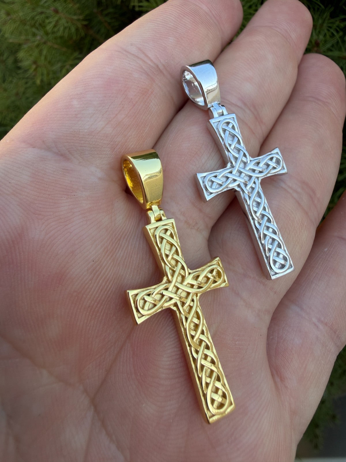 Viking Warrior Celtic Cross Pendant - 14k Gold Vermeil 925 Silver - Medium 1.75"