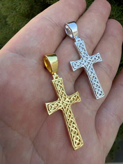 Viking Warrior Celtic Cross Pendant - 14k Gold Vermeil 925 Silver - Medium 1.75"