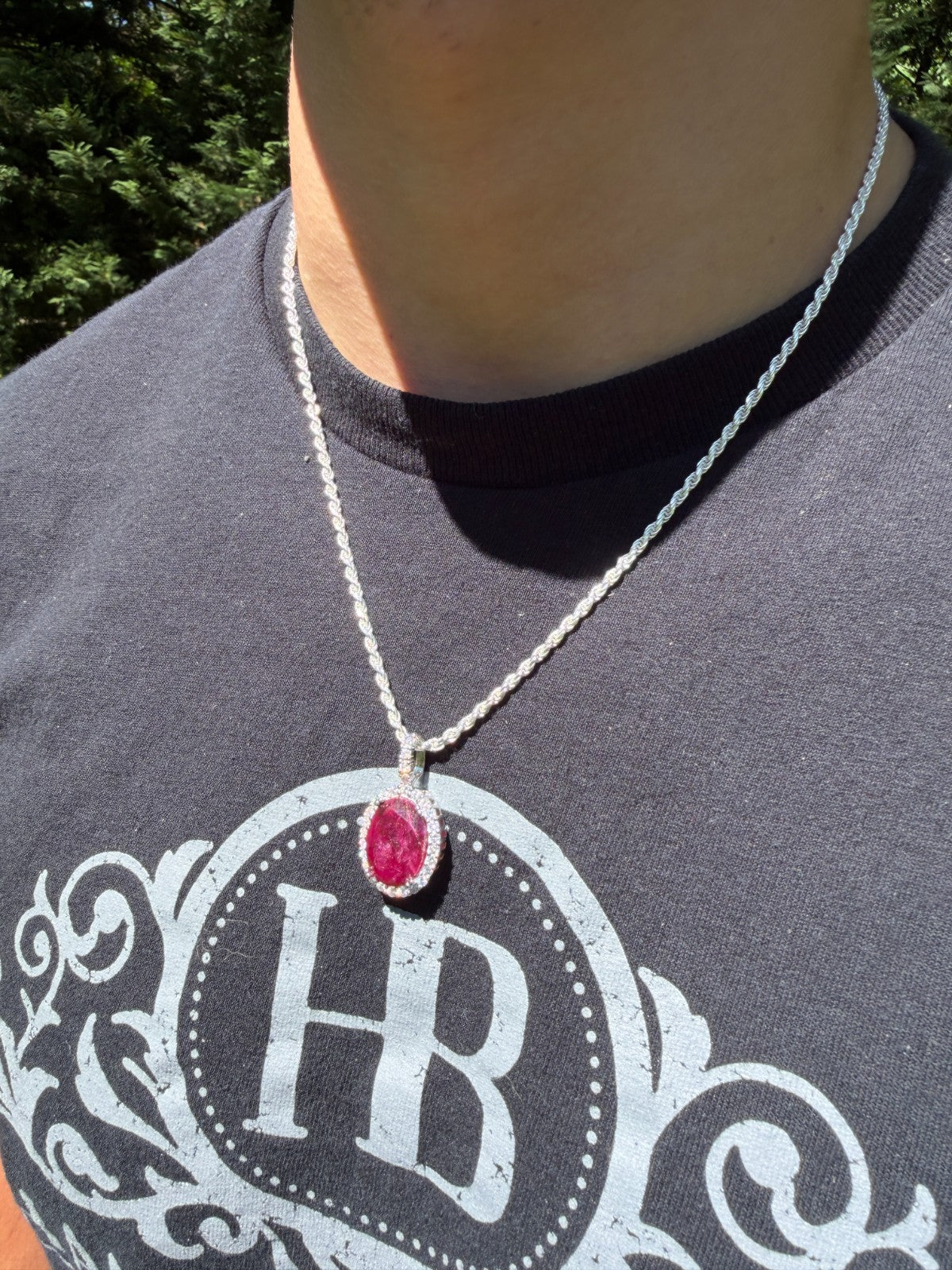 MOISSANITE Royalty Red Ruby Pendant - 925 Silver - Oval Genuine Red Ruby Stone