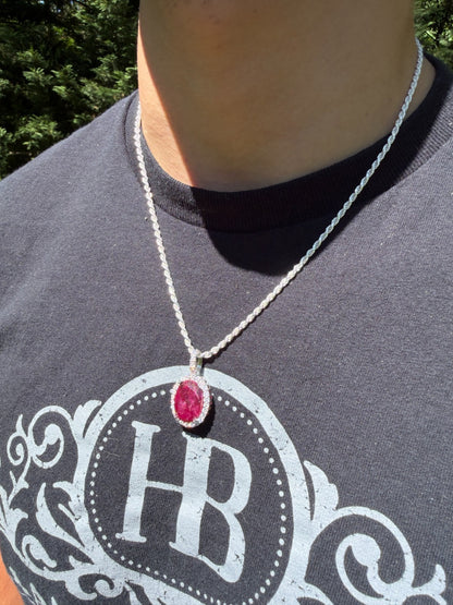 MOISSANITE Royalty Red Ruby Pendant - 925 Silver - Oval Genuine Red Ruby Stone