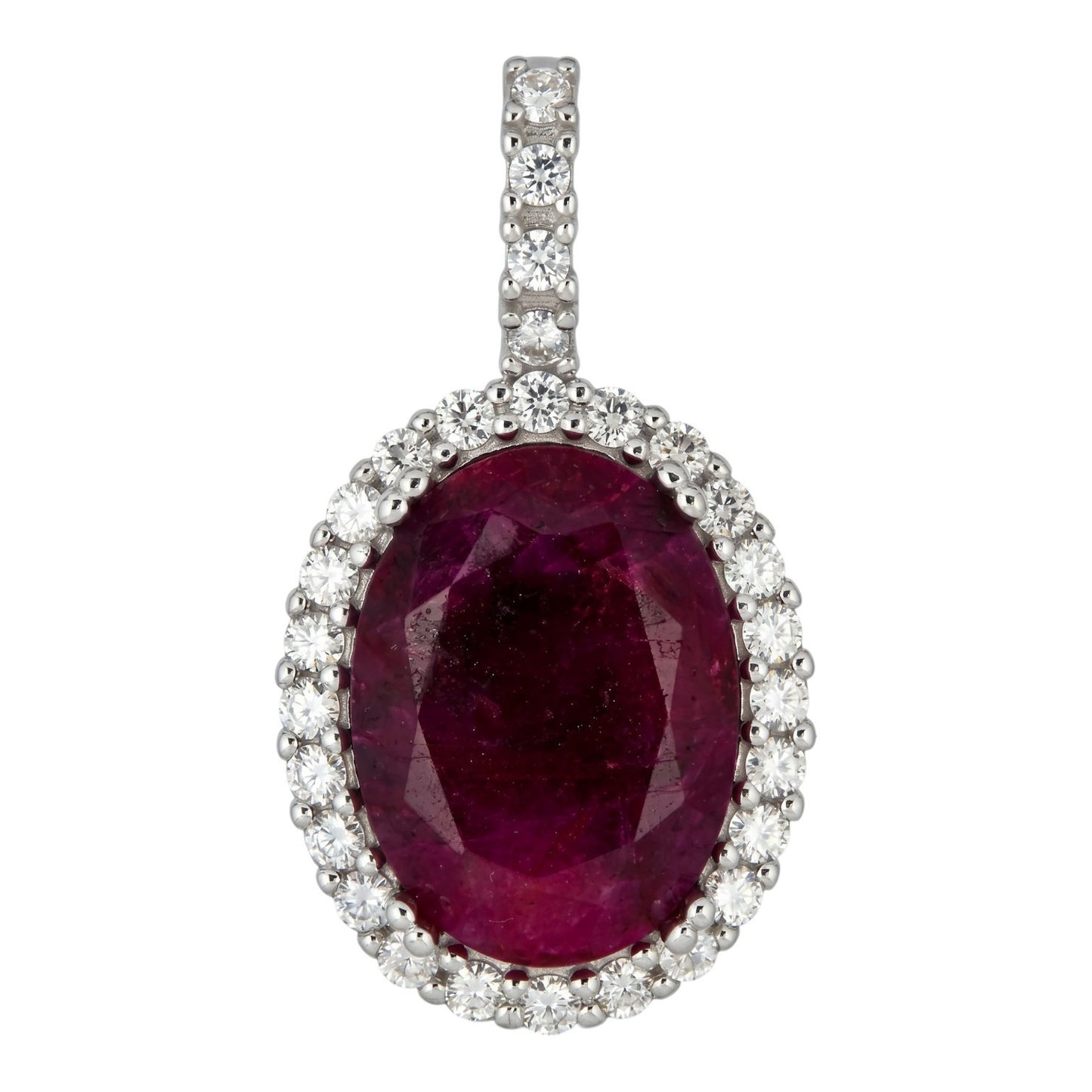 MOISSANITE Royalty Red Ruby Pendant - 925 Silver - Oval Genuine Red Ruby Stone