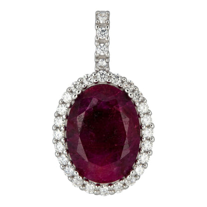 MOISSANITE Royalty Red Ruby Pendant - 925 Silver - Oval Genuine Red Ruby Stone