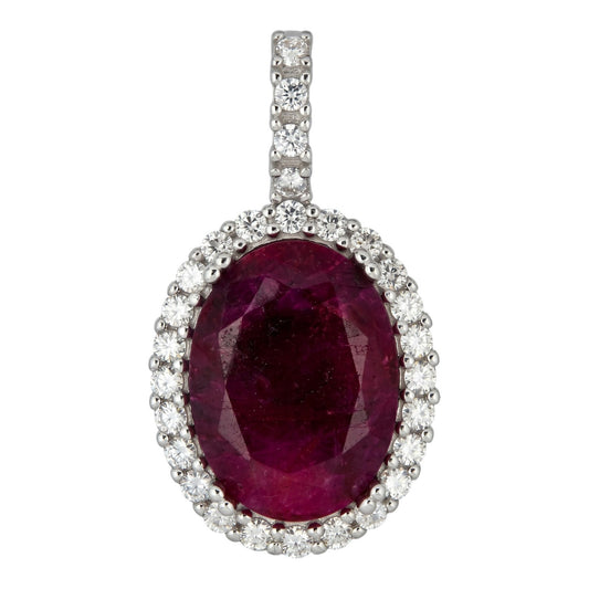 MOISSANITE Royalty Red Ruby Pendant - 925 Silver - Oval Genuine Red Ruby Stone
