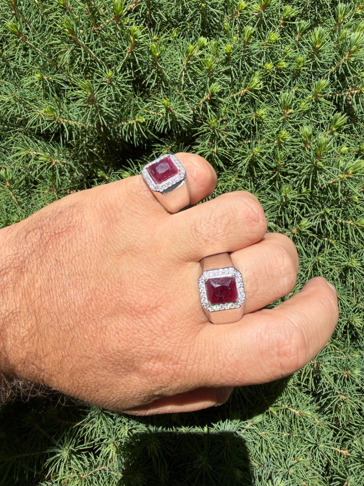 MOISSANITE Cardinal Crown Ring - 925 Silver - Genuine Red Ruby Stone