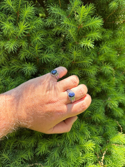 Navajo Tribe Ring - 925 Silver Oxidized - Genuine Blue Sapphire Stone