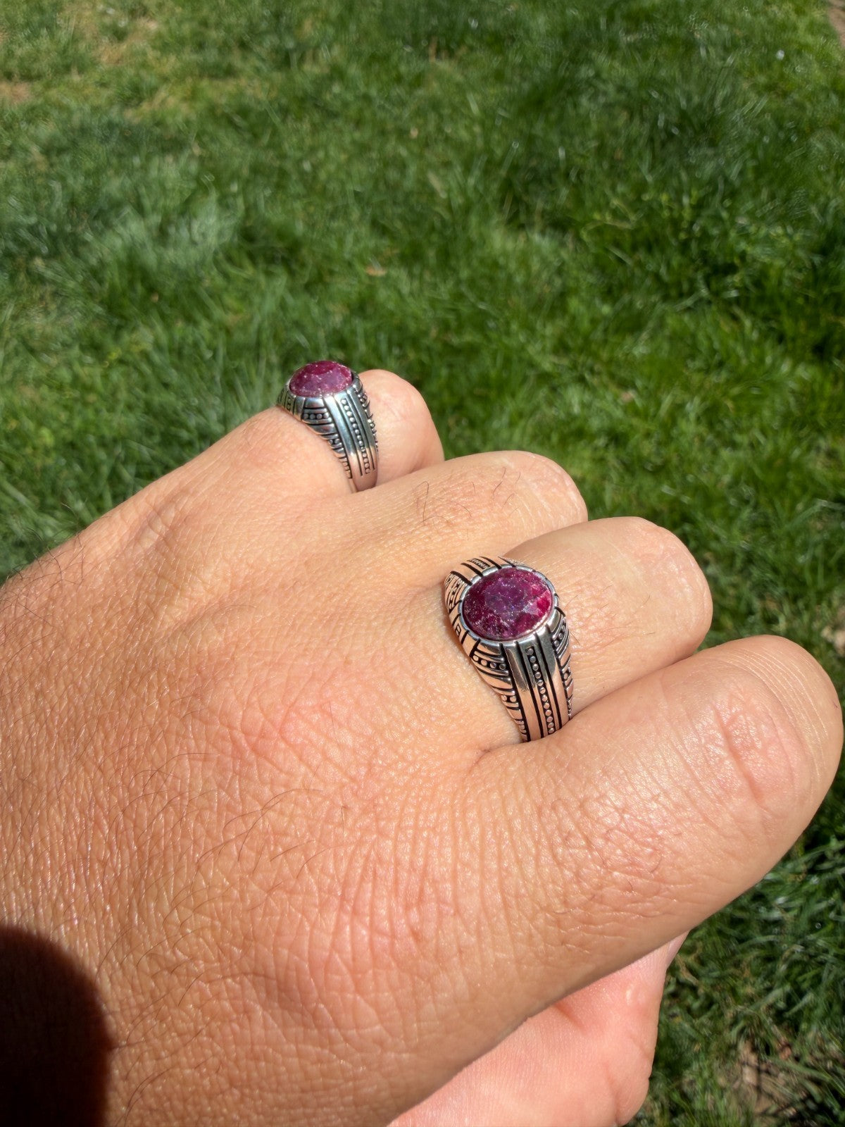 Navajo Tribe Ring - 925 Silver Oxidized - Genuine Red Ruby Stone