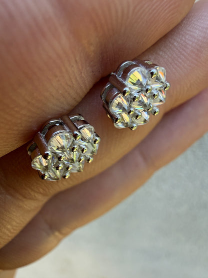 MOISSANITE Upside Down Reverse Set Cluster Iced Out Honeycomb Set Earrings - 925 Silver - 6mm -11mmm
