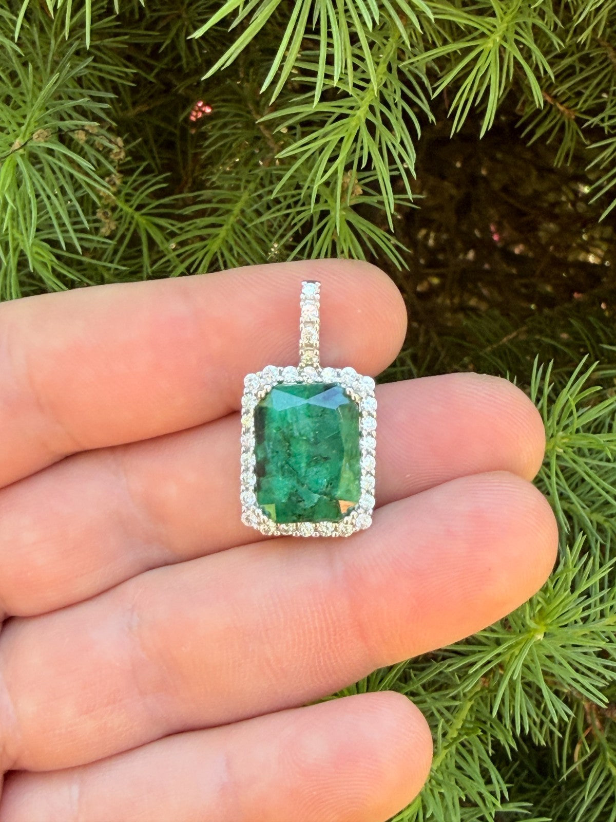 MOISSANITE Royalty Green Phantom Pendant - 925 Silver - Green Emerald Stone