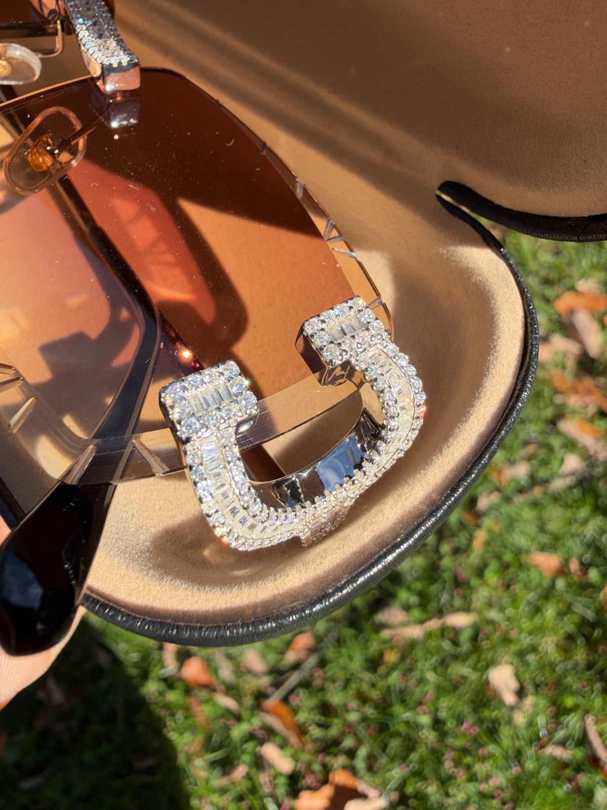 MOISSANITE Baguette Custom Iced Out Sunglasses - 925 Silver Buffs - Light Brown