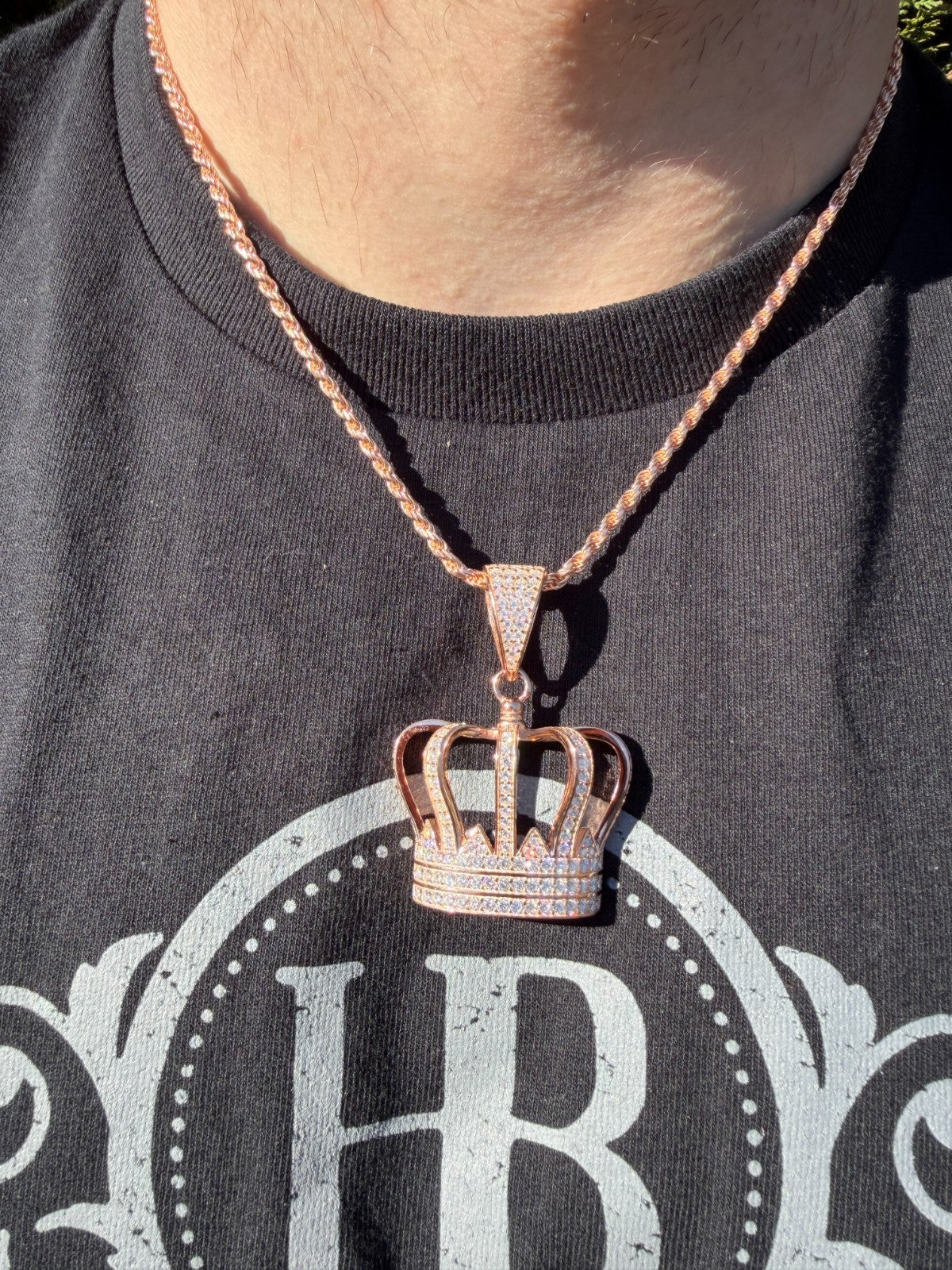 MOISSANITE Royalty Crown Pendant - 14k Yellow/Rose Gold Vermeil or 925 Silver - Large 2"