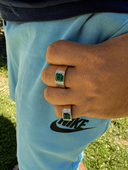 MOISSANITE Kingsmark Ring - 925 Silver - Genuine Green Emerald Stone