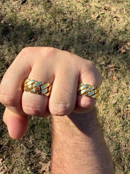 Classic 11.5mm Prong Miami Cuban Eternity Band Ring - 14k Gold Vermeil 925 Silver - Plain