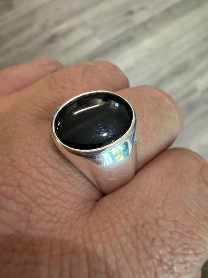Shadow Boss Ring - 925 Silver - Genuine Black Onyx Stone
