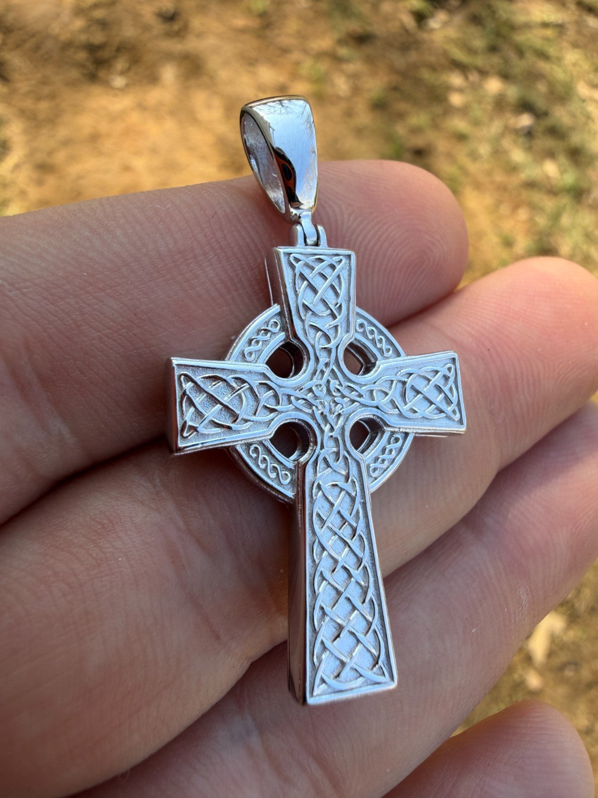 Handmade Viking Celtic Cross Pendant - 14k Gold Vermeil 925 Silver - Medium 1.75"