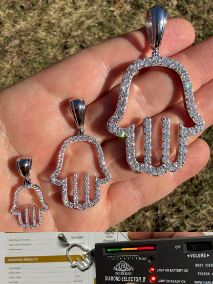 MOISSANITE Hamsa Cutout Pendant - 925 Silver - 3 Sizes 1.25"-2.75"