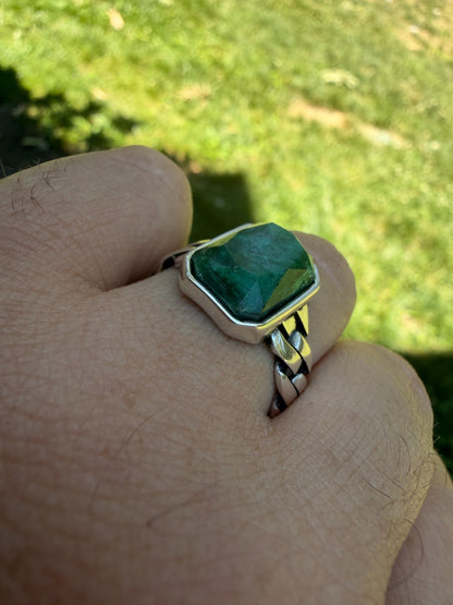 Havana Cuban Ring - 925 Silver - Genuine Green Emerald Stone