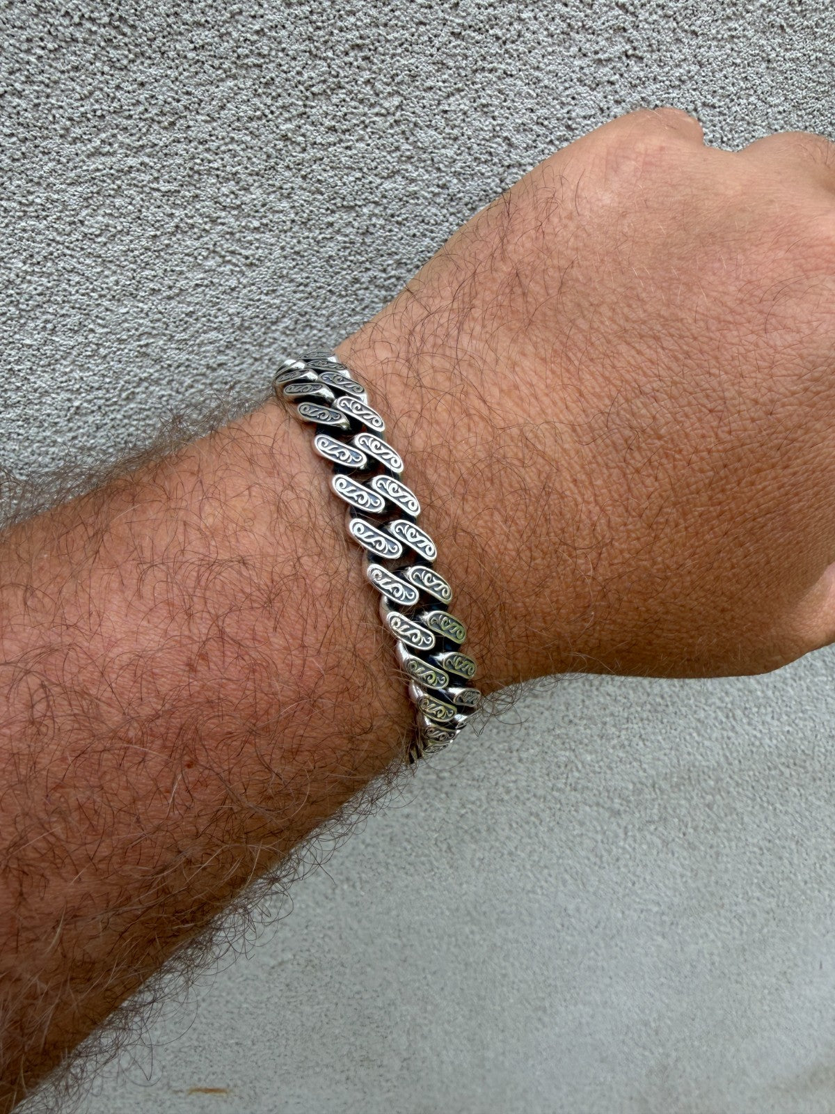 Mens Custom 12mm Hawaiian Scroll Miami Cuban Link Bracelet Real 925 Silver