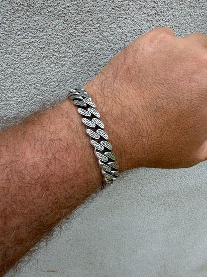 Mens Custom 12mm Hawaiian Scroll Miami Cuban Link Bracelet Real 925 Silver