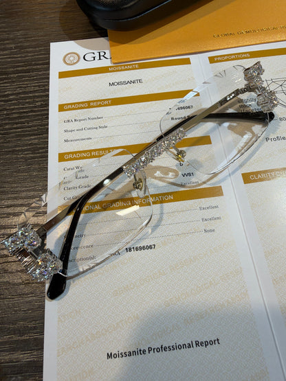 MOISSANITE Big Stone 15ct Iced Out Sunglasses - 925 Silver Buffs - Clear