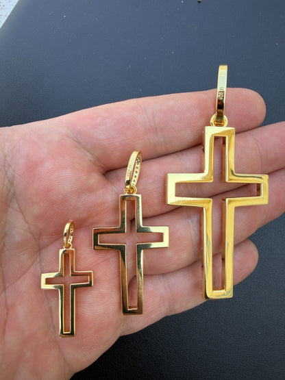 MOISSANITE Classic Cross Cutout Pendant - 14k Gold Vermeil 925 Silver - 3 Sizes 1.33"-3"