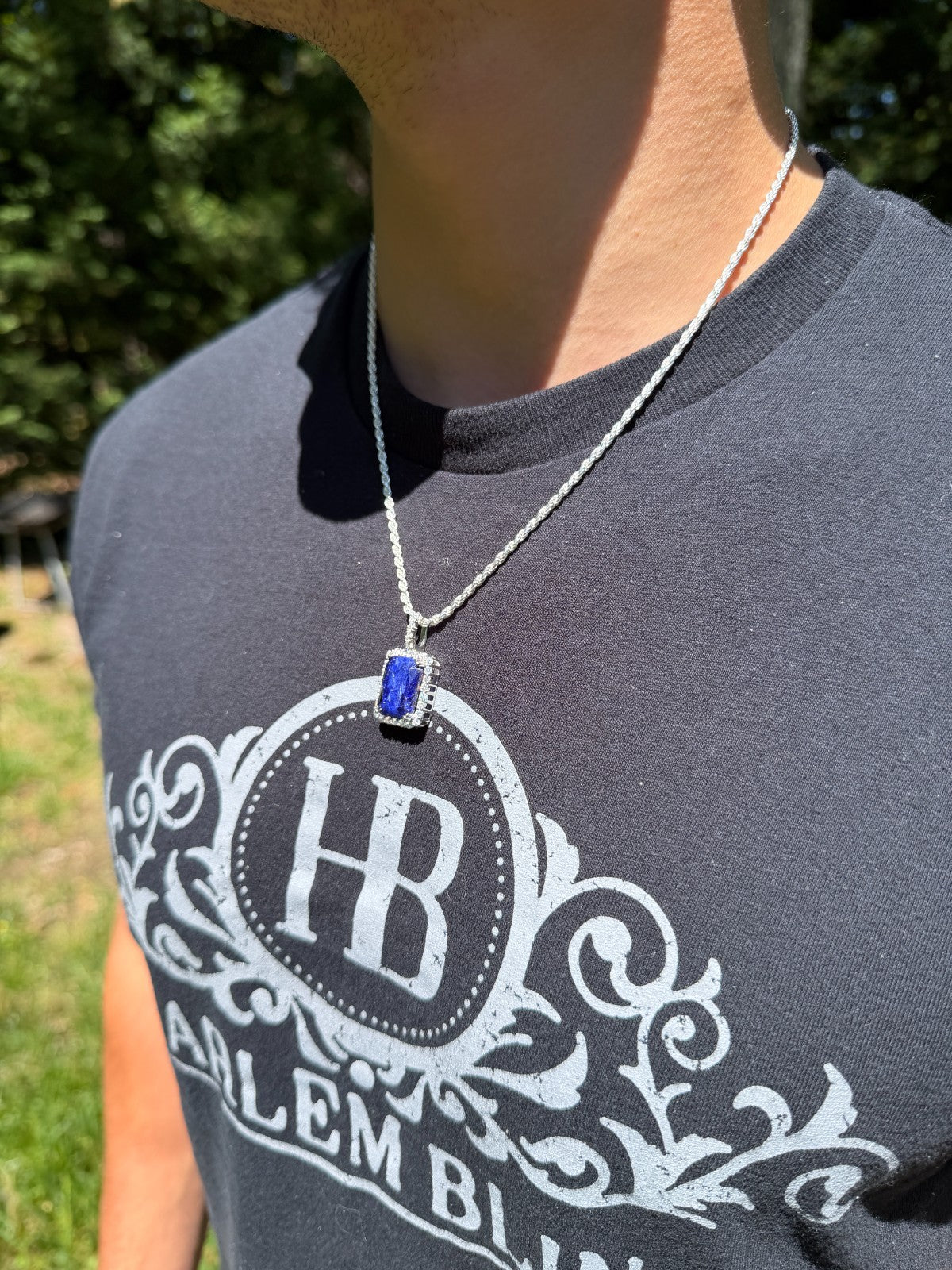 MOISSANITE Royalty Midnight Ocean Pendant - 925 Silver - Genuine Blue Sapphire Stone