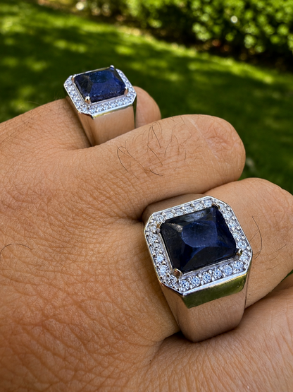 MOISSANITE Cardinal Crown Ring - 925 Silver - Genuine Blue Sapphire Stone