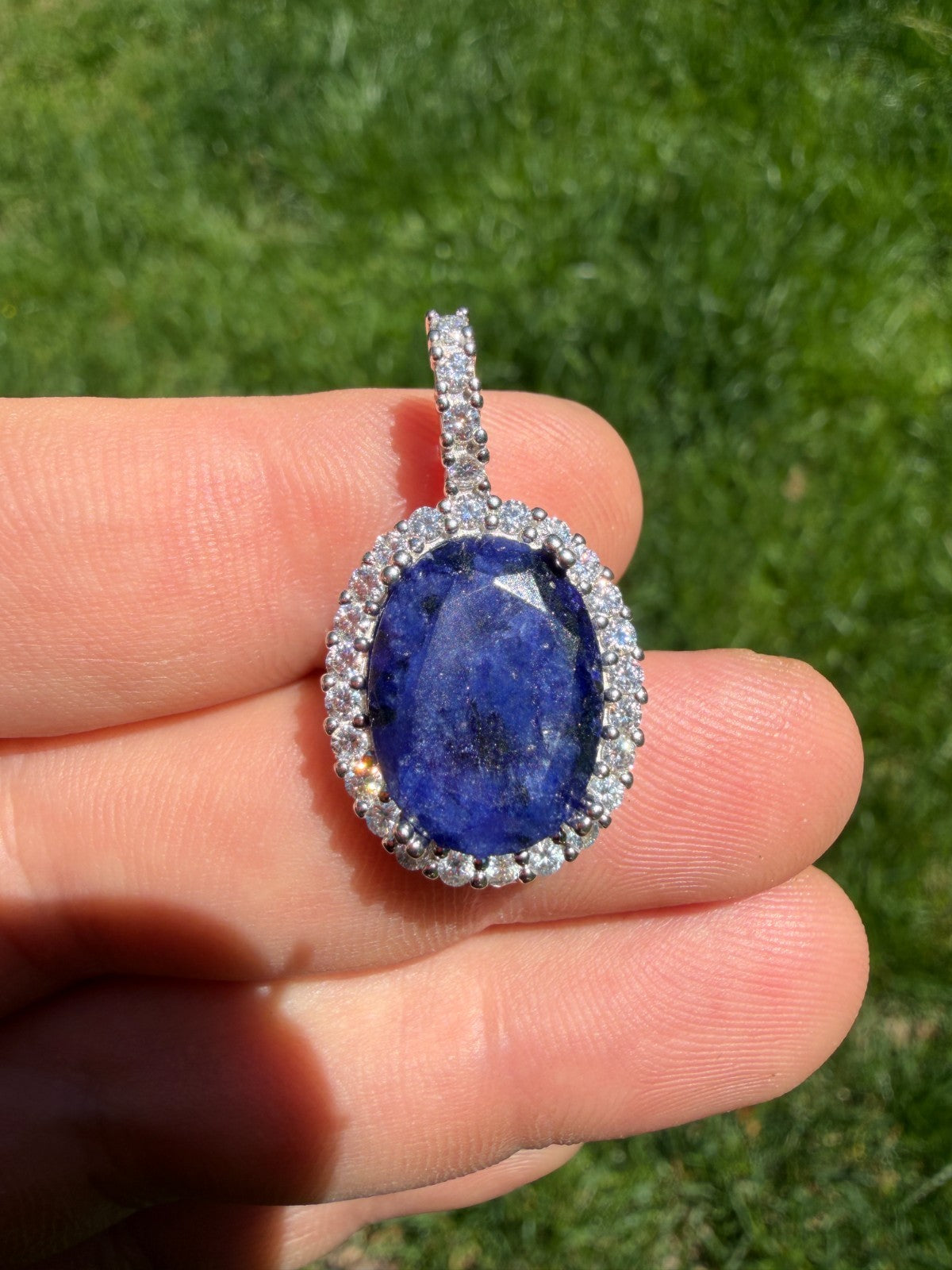 MOISSANITE Royalty Midnight Ocean Pendant - 925 Silver - Oval Genuine Blue Sapphire Stone