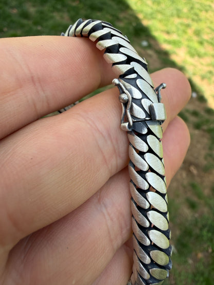 Custom 3 Link Miami Cuban Python Bracelet - Oxidized 925 Sterling Silver - 7"-9" - 12mm