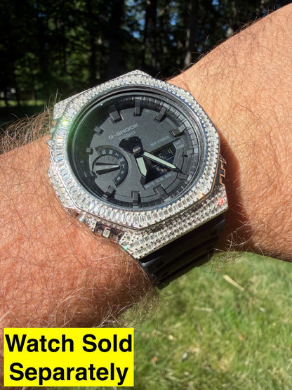 MOISSANITE 925 Silver Iced Baguette BEZEL Kit Ice Out Casio G Shock GA2100 Watch