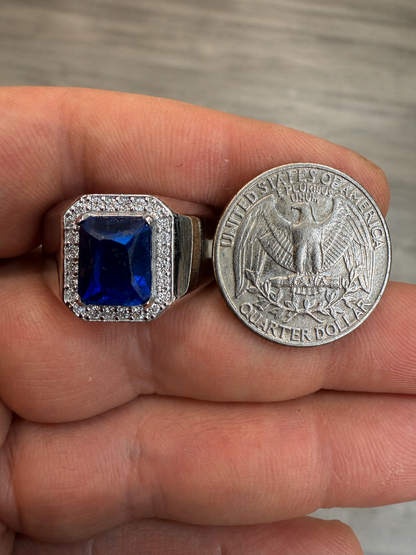 MOISSANITE Cardinal Crown Ring - 925 Silver - Genuine Blue Sapphire Stone