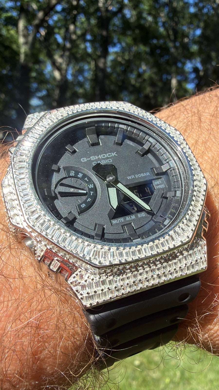MOISSANITE Real 925 Silver Iced Baguette Casio G Shock GA-2100 Hip Hop Watch