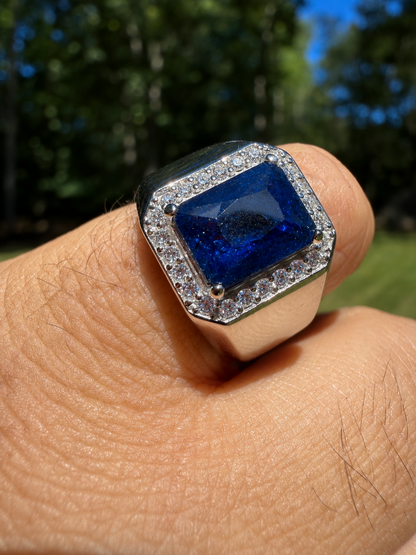 MOISSANITE Cardinal Crown Ring - 925 Silver - Genuine Blue Sapphire Stone