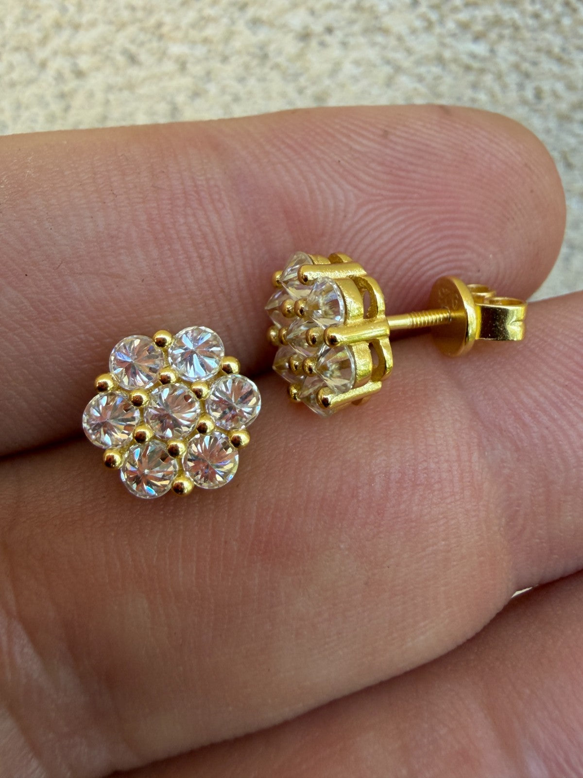 MOISSANITE Upside Down Reverse Set Cluster Iced Out Honeycomb Set Earrings - 14k Gold Vermeil 925 Silver - 6mm -11mm