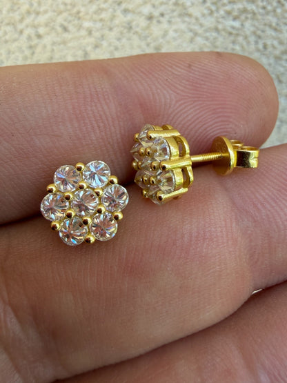 MOISSANITE Upside Down Reverse Set Cluster Iced Out Honeycomb Set Earrings - 14k Gold Vermeil 925 Silver - 6mm -11mm