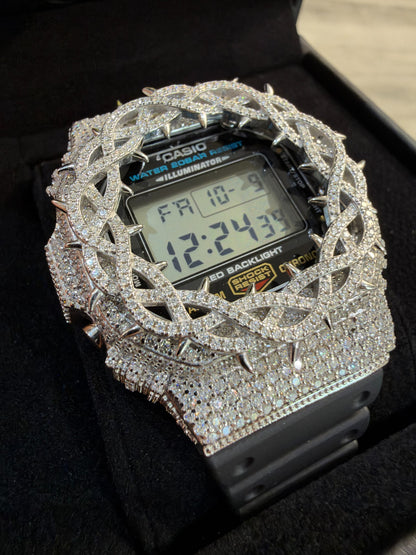 MOISSANITE Real 925 Silver Iced Casio G Shock DW-5600UE Crown of Thorns Watch