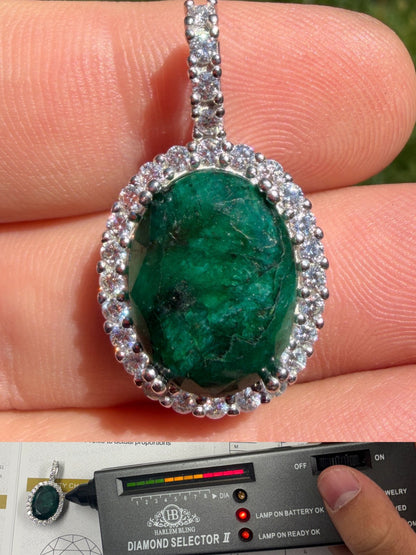 MOISSANITE Royalty Green Phantom Pendant - 925 Silver - Oval Green Emerald Stone