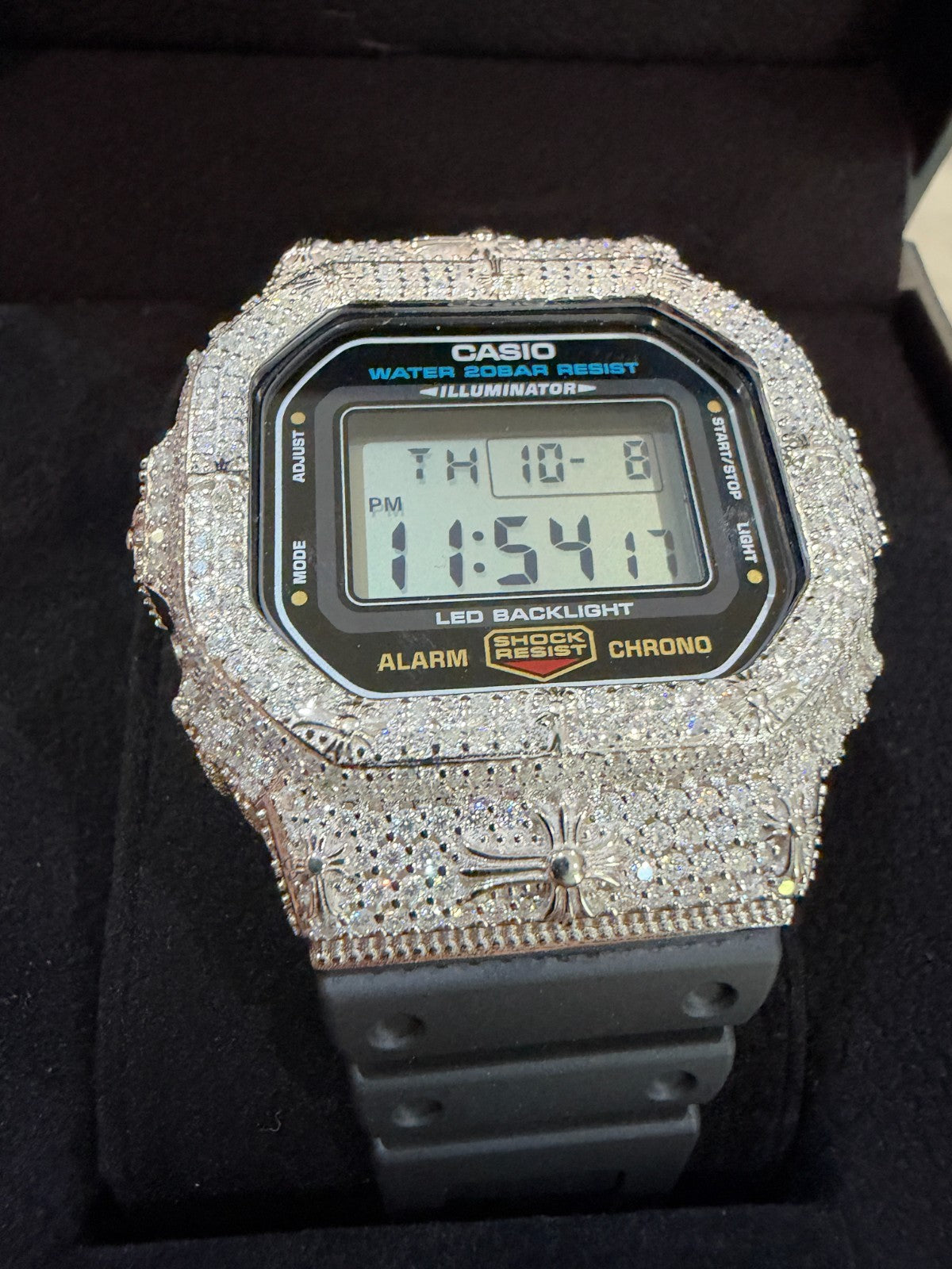 MOISSANITE Real 925 Silver Iced Casio G Shock DW-5600UE Cross Hip Hop Watch