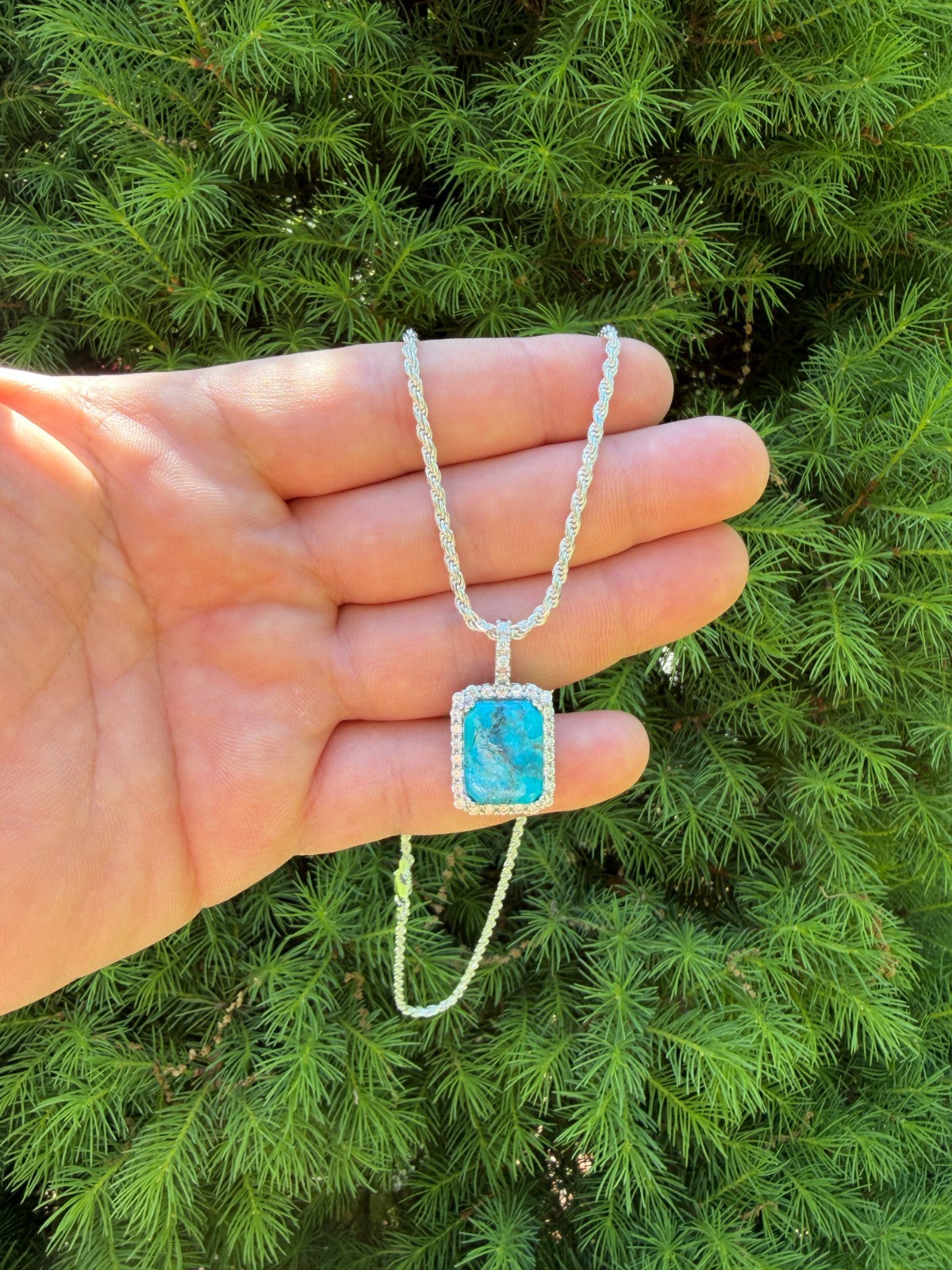 MOISSANITE Royalty Ocean Freeze Pendant - 925 Silver - Genuine Blue Turquoise Stone