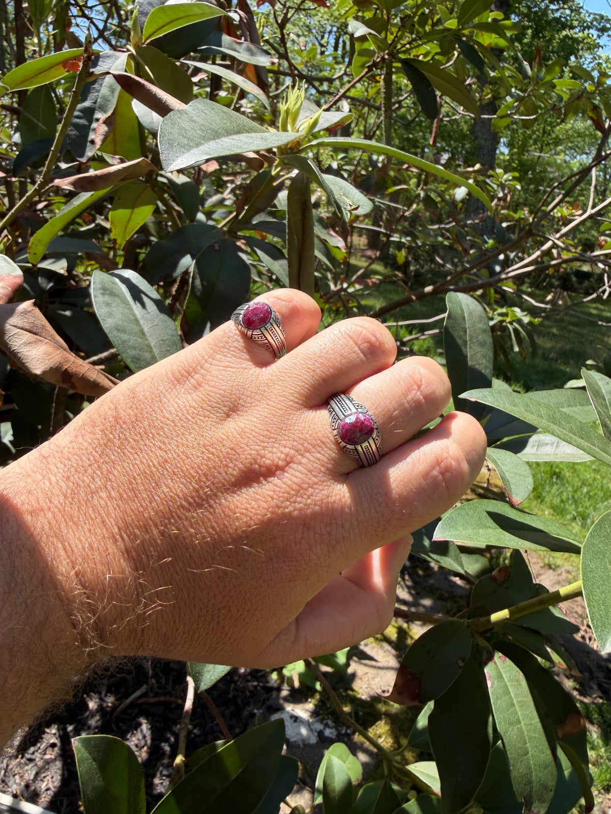 Navajo Tribe Ring - 925 Silver Oxidized - Genuine Red Ruby Stone