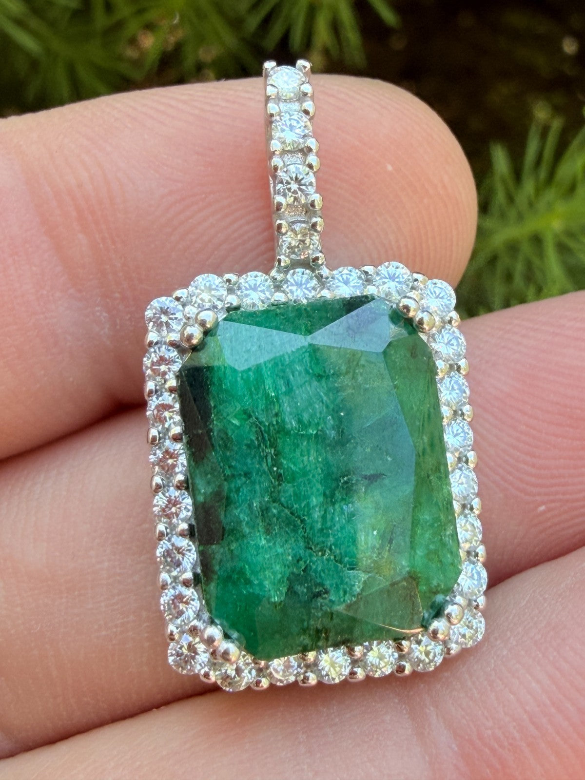 MOISSANITE Royalty Green Phantom Pendant - 925 Silver - Green Emerald Stone